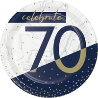 7IN. NAVY & GOLD MILESTONE DESSERT PLATE- 70  8 CT.