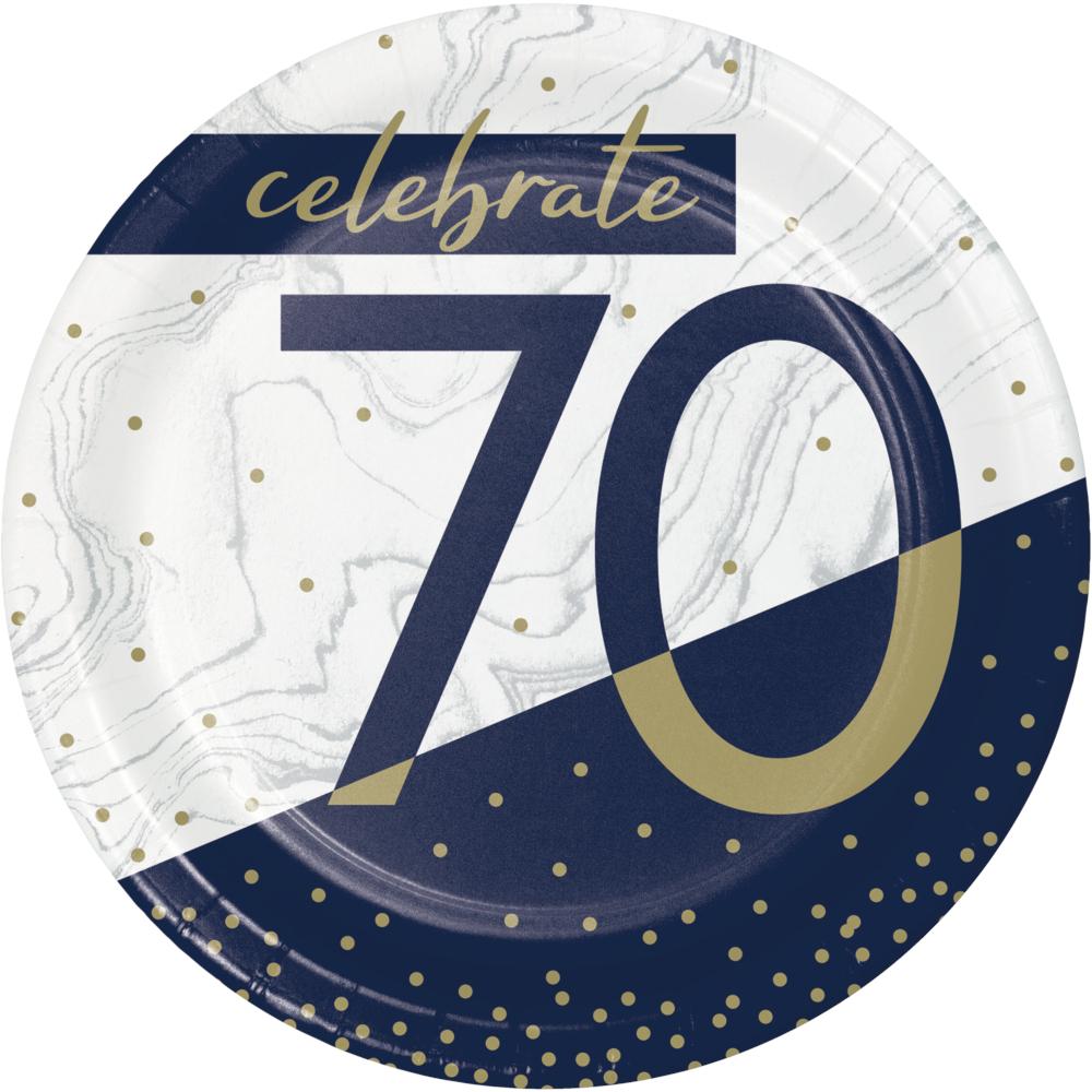 7IN. NAVY & GOLD MILESTONE DESSERT PLATE- 70  8 CT.