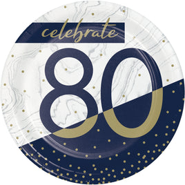 7IN. NAVY & GOLD MILESTONE DESSERT PLATE-80  8 CT.