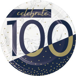 7IN. NAVY & GOLD MILESTONE DESSERT PLATE- 100  8 CT.