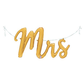 44" Gold "Mrs." Script Air Filled Balloon