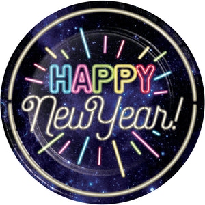 9" Neon New Year Lunch Paper Plates 8 ct.