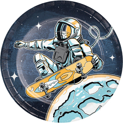 7in. Space Skater Paper Dessert  Plates 8 ct.
