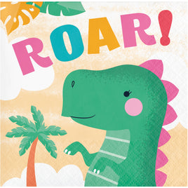 GIRL DINO PARTY BEVERAGE NAPKINS 16 CT.