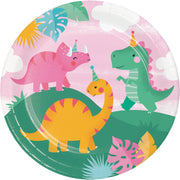 9" GIRL DINO PARTY PAPER PLATES 8 CT.