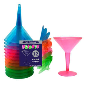 8 oz. 2 pc. Martini Glasses - Assorted Neons 12 Ct.