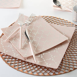 Square Blush • Silver Pattern Plastic Plates | 10 Plates