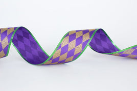 Purple and Gold Harlequin w/ Green Trim Ribbon