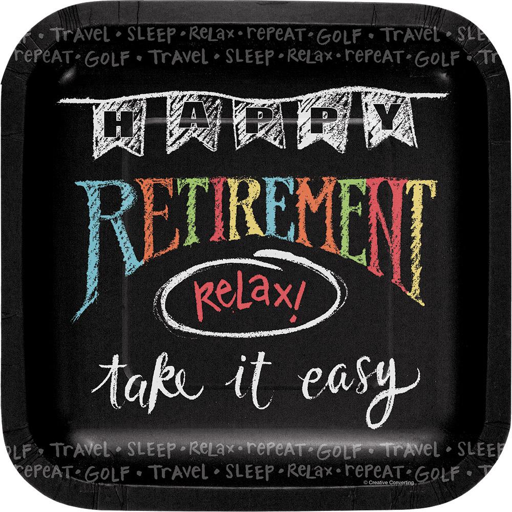 7 in. Chalk Retirement Square Paper Plates 8 ct