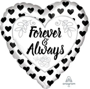 17" Forever and Always Black and White Heart Foil
