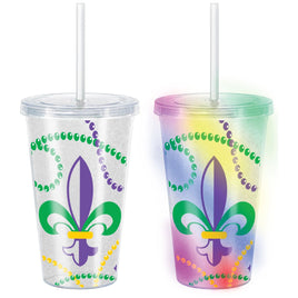 Mardi Gras Light-Up Multicolor Plastic Tumbler, 16oz.