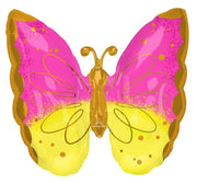 25"  PINK AND YELLOW BUTTERFLY FOIL JUMBO SHAPED BALLOON