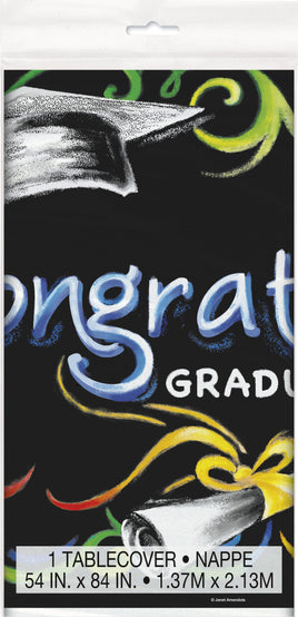 Chalkboard Graduation Rectangular Plastic Table Cover  54"x84"