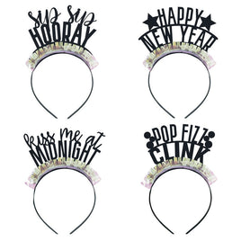 Black  Gold & Silver New Years 2023 Iridescent Fringe Party Headbands  4ct