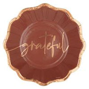 Elegant Thanksgiving Grateful" Shaped 8.25" Dessert Plates  8ct - Foil Stamping"