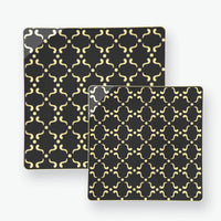 Square Black, Gold Pattern Plastic Plates | 10 Plates