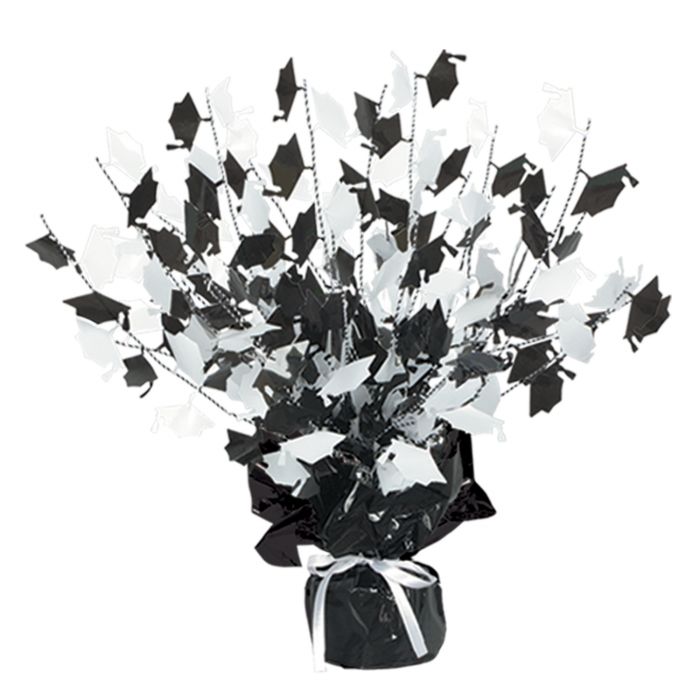 Graduate Cap Gleam 'N Burst Centerpiece- Black/White