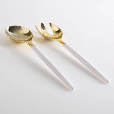 White/Gold Plastic Serving Fork, Spoon Set