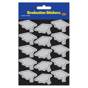 Grad Cap Stickers Silver-- 4 sheets