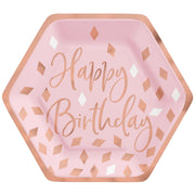 7" Blush Birthday Hexagon Plate Metallic
