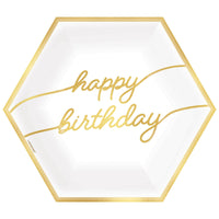 Golden Age Birthday Happy Birthday 9"Hexagon Metallic Plates