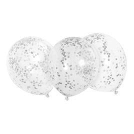 Clear Latex Balloons with Silver Confetti 12"  6ct - Pre-Filled