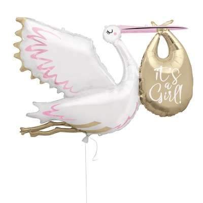 Stork It's a Girl Giant Foil Balloon 62" Packaged