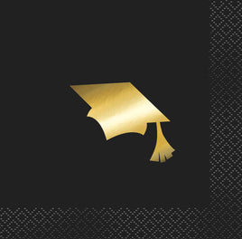 Gold Cap Graduation Beverage Napkins  16ct - Foil Stamped