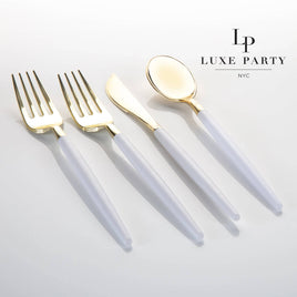 White, Gold Plastic Cutlery Set | 32 Pieces
