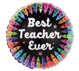 17" Best Teacher Ever Crayons Foil Balloon