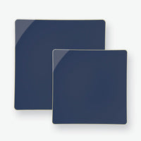 Square Coupe Navy Gold Plastic Dessert Plates | 10 Pack