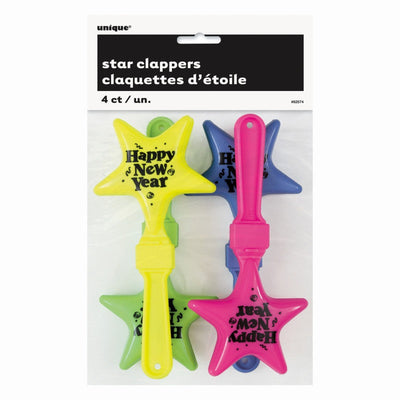 New Years Star Clappers - Assorted Neon  4ct