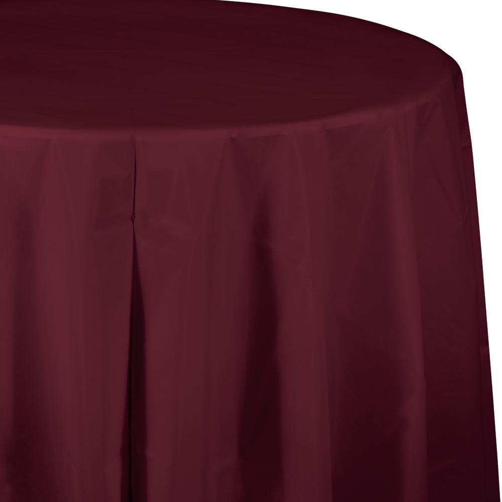 BURGUNDY ROUND PLASTIC TABLECOVER 1 CT. 