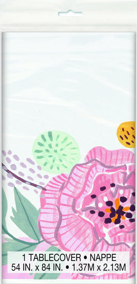Floral Bridal Plastic Tablecover 54 in. X 84 in.