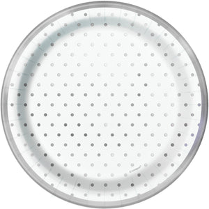 Elegant Silver Foil Dots Round 7" Dessert Plates  8ct - Foil Board