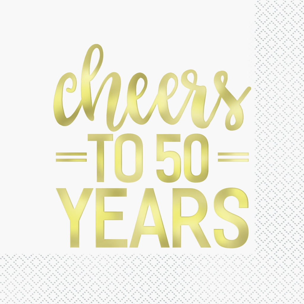 Gold Foil Cheers to 50 Years Luncheon Napkins  16ct - Foil Stamped