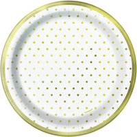 Elegant Gold Foil Dots Round 7" Dessert Plates  8ct - Foil Board