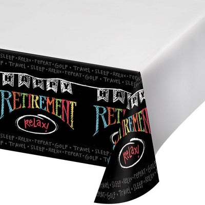 Chalk Retirement Plastic Tablecover 54 in. X 102 in. 1 ct. 