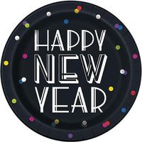 Neon Dots New Years Round 9" Dinner Plates  8ct