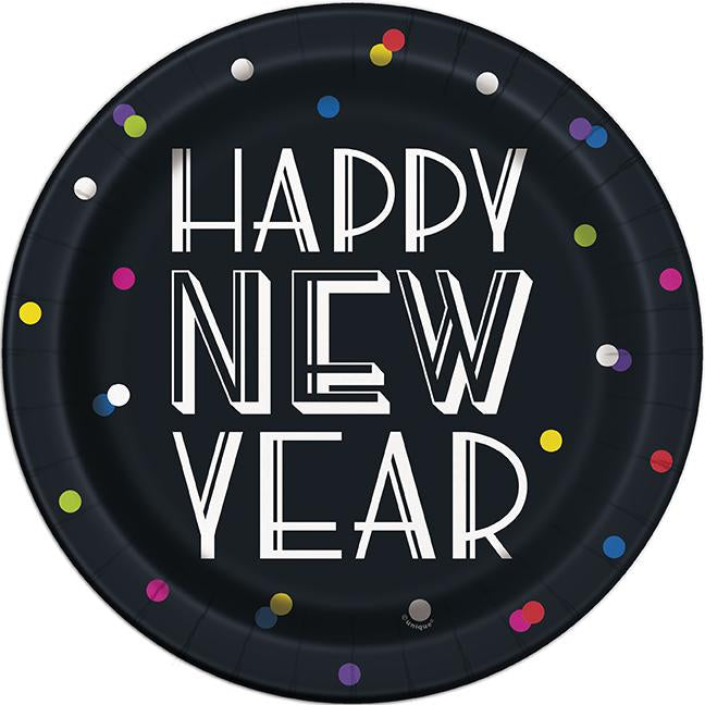 Neon Dots New Years Round 9" Dinner Plates  8ct