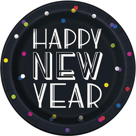 Neon Dots New Years Round 9" Dinner Plates  8ct