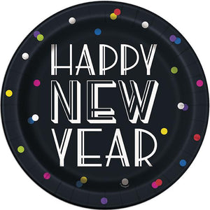 Neon Dots New Years Round 9" Dinner Plates  8ct