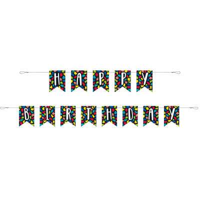 Colorful Mosaic Birthday Pennant Banner 9 ft