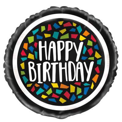 Colorful Mosaic Birthday Round Foil Balloon 18" Packaged