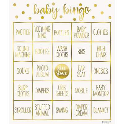 Gold Baby Shower Bingo Kit for 8 - Foil Stamped