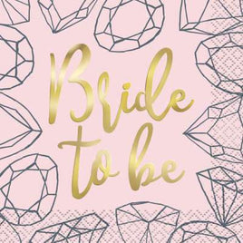 Pink Diamond Bachelorette Party Beverage Napkins 16ct - Foil Stamped