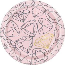Pink Diamond Bachelorette Party Round 7" Dessert Plates 8ct - Foil Board
