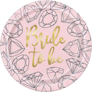 Pink Diamond Bachelorette Party Round 9" Dinner Plates 8ct - Foil Board