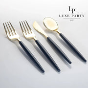 Navy, Gold Plastic Cutlery Set | 32 Pieces
