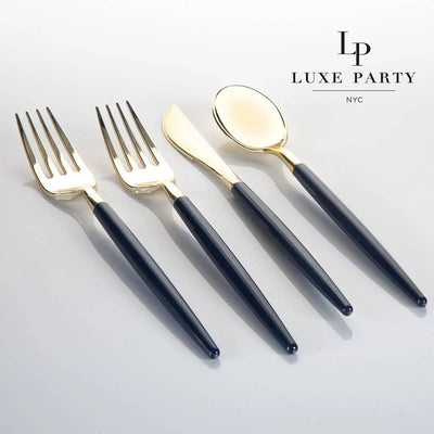 Navy, Gold Plastic Cutlery Set | 32 Pieces